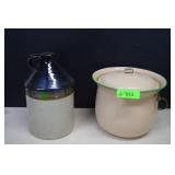 Vintage Enamel Pot & Stoneware Jug
