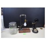 Jar Cannister, Lamp & Replica Phone