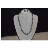 Black Ringed Pearl Necklace & Earrings