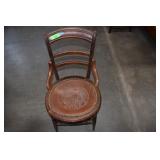 Wood Ladder-Back Armchair W/ Tooled Leather Seat