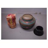 Two Vintage Pottery Pots & Drip Art Owl (Scioto