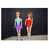 Two 1993 Ponytail Barbie Reproduction Dolls,Stands
