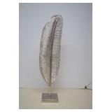 Large Silver Tone Metal Feather Sculpture Decor