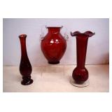 Vtg. Ruby Red Vases,One Is Blown Art Glass With