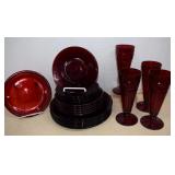 22 Pieces Of Vintage Ruby Red Dishes & Glasses