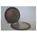 Vintage Set Of 2 Silverplated Etched Round Serving
