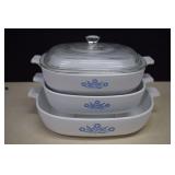 3 Vintage Blue Cornflower Corning Ware Casserole