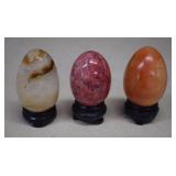 Three Natural Stone Eggs -Rhodonite, Agate, & Pink