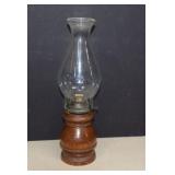 Vintage Wood Base Oil Lamp