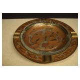 Large MCM Etched Brass and Glass Ashtray
