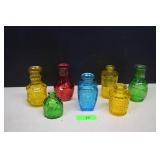 Seven Colored Glass Vases/Jars. New