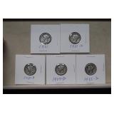 (5) Mercury Silver Dimes 1931 to 1935D