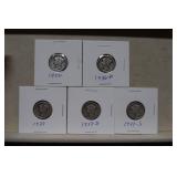 (5) Mercury Silver Dimes - 1936 to 1937-S Mix
