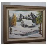 Large Wood Framed Original Oil On Canvas Winter -
