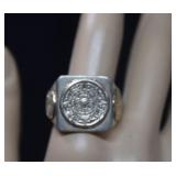 Sterling Aztec Calendar Signet Ring 15.20g -12-3/4