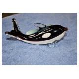 Hand Blown Art Glass Dark Purple & White