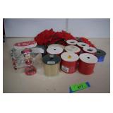 Box Of Christmas Ribbon Spools, Bows, Table Mat,