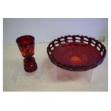 Vtg. Fenton Ruby Red Amberina Bon Bon Bowl &