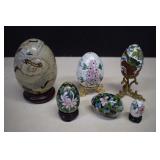 Six Cloisonne' Style Eggs Some With Stands