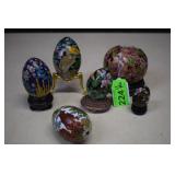 Six Cloisonne' Style Eggs Some With Stands