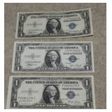(3) $1 Silver Certs  Blue Seals  1935A,35C&35E**