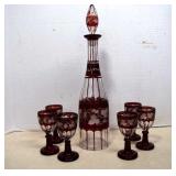 Vtg. Egermann Bohemian (Czech) Etched Ruby Red &