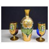 Vtg. Small Hand Painted K B, Italian Decanter Set