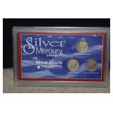 1941, 1944D & 1942S Mercury Silver Dimes in Case