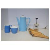 Vintage Lot Blue USA Pottery Tea Pot  & Androck -