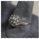Vintage Sterling Pav'e Crystal Dome Ring Size 8