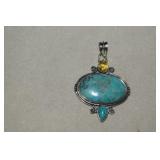 Sterling Turquoise & Yellow Stone Pendant