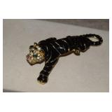 Large Rhinestone/Black Enamel Tiger Brooch