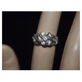 Sterling Plumeria Flower Diamond Ring  Sz 4-1/2