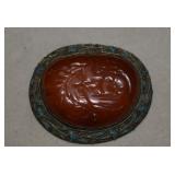 Lg Vtg Carved Carnelian & Metal/Enamel Brooch