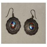 Vtg Southwest Micro Mosaic Inlay Earrings