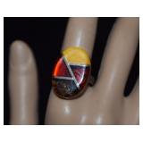 Sterling Ring w/ Stained Glass Style Mosaic Amber