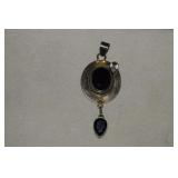 Sterling  Black & Clear Stone Pendant