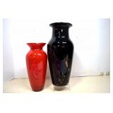 Art Glass Blown Vase and Red Flashed Glass Vase