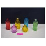 Six Colored Glass Vases. New
