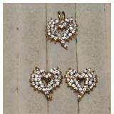 Gold Tone Heart Pendant w/ Matching Earrings