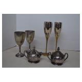 Lot Silvertone Wine Goblets & Creamer/Sugar Set