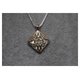Sterling Italy Box Chain & Reversible MOP Pendant
