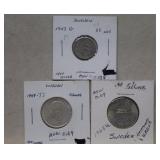 Sweden Silver 1943G 25 Ore,1949TS Krona, 1963U