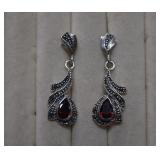 Sterling Marcasite & Garnet Earrings