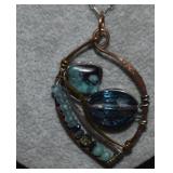 Sterling Link Chain & Wire Wrapped Polished Stone