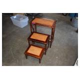 3-Tier Faux Bamboo & Woven Rattan Nesting Table