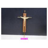 Vintage Mid Century Modern Brass & Wood Crucifix