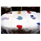 Vtg. Hand Stitched Sunbonnet Sue Quilt,Some Spots