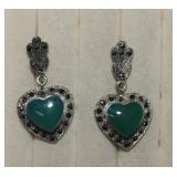 Sterling Heart, Marquisite and Green Stone Earring
