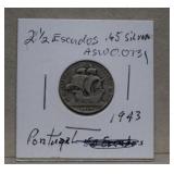 1943 Portugal Silver 2-1/2 Escudos 0.65 Fine